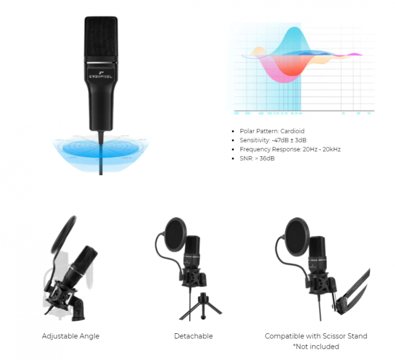 ERGOPIXEL Condenser Microphone with Tripod Black EPMP0002 XKUBE